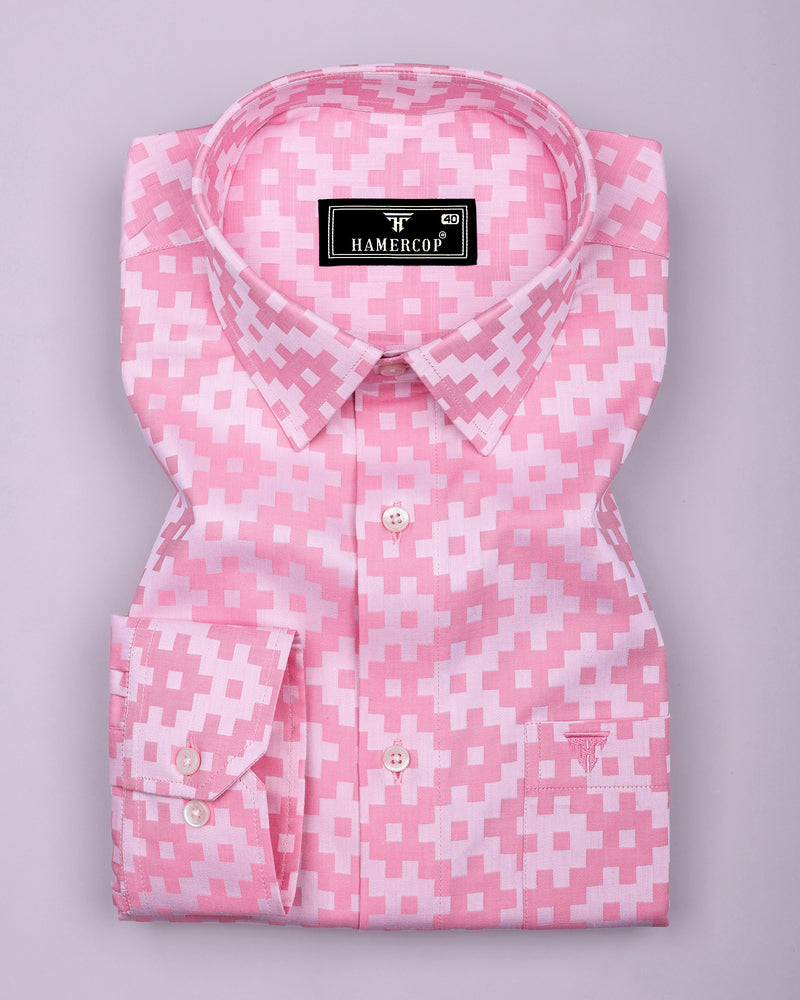 Tropysm Pink With White Jacquard Cotton Shirt