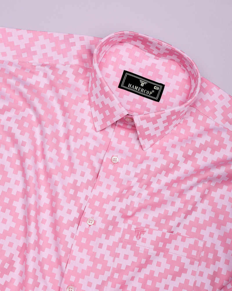Tropysm Pink With White Jacquard Cotton Shirt