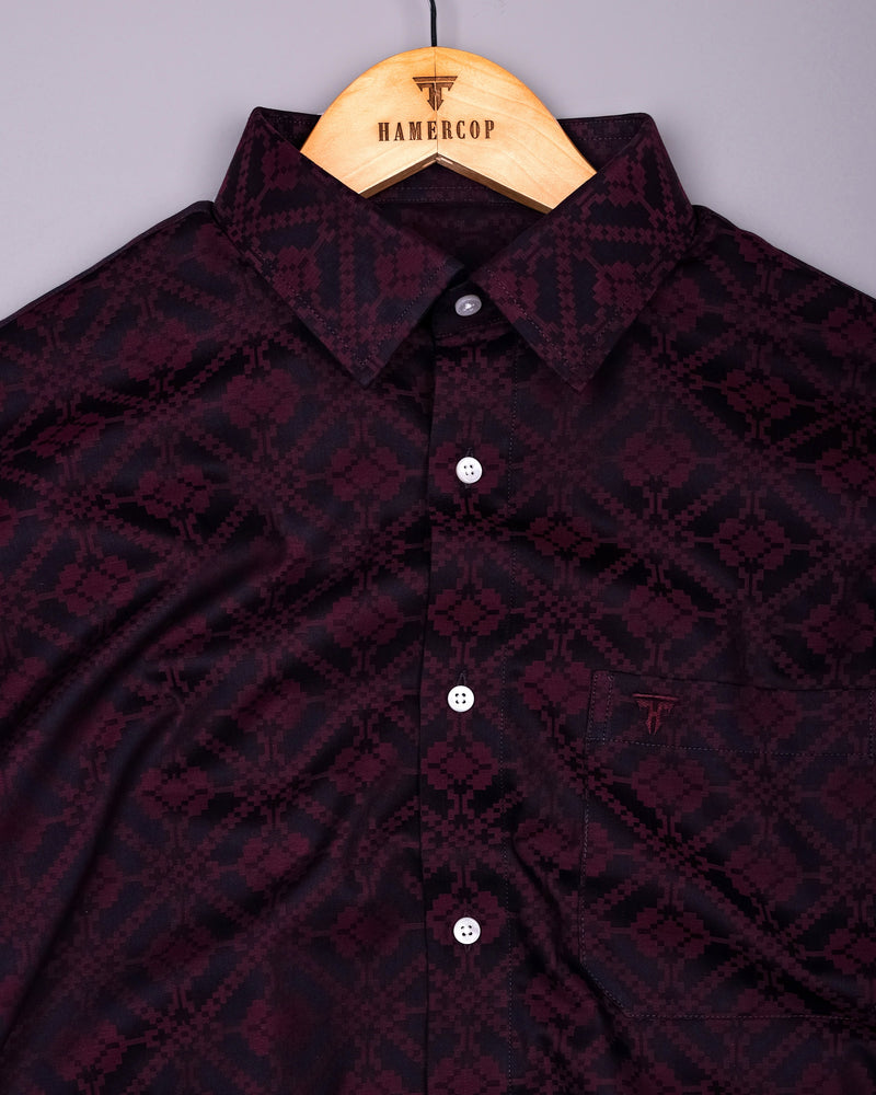 Topeka Maroon With Black Jacquard Textured Cotton Shirt
