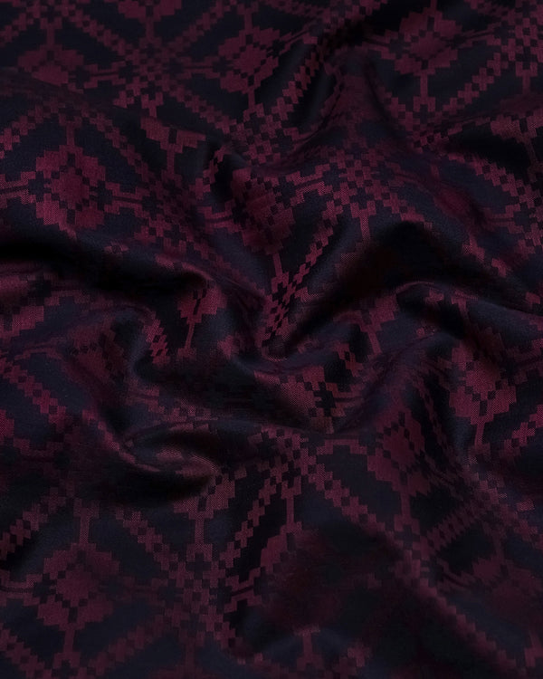 Topeka Maroon With Black Jacquard Textured Cotton Shirt
