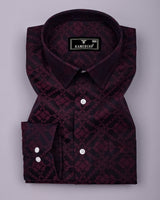 Topeka Maroon With Black Jacquard Textured Cotton Shirt