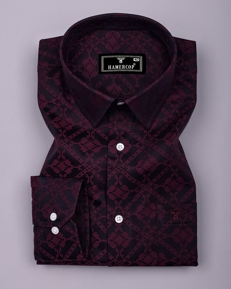 Topeka Maroon With Black Jacquard Textured Cotton Shirt