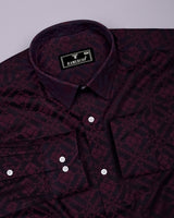Topeka Maroon With Black Jacquard Textured Cotton Shirt