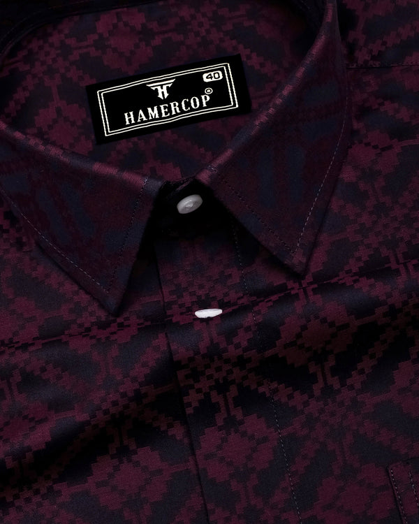 Topeka Maroon With Black Jacquard Textured Cotton Shirt