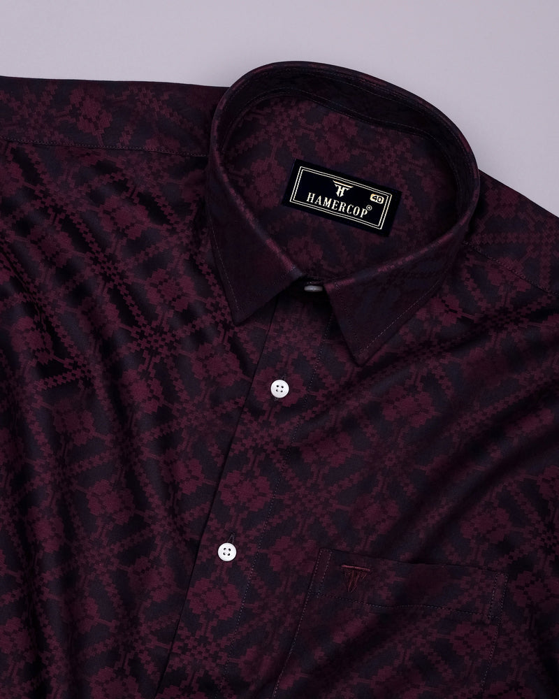 Topeka Maroon With Black Jacquard Textured Cotton Shirt