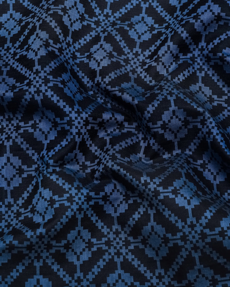 Topeka Gray With Black Jacquard Textured Cotton Shirt