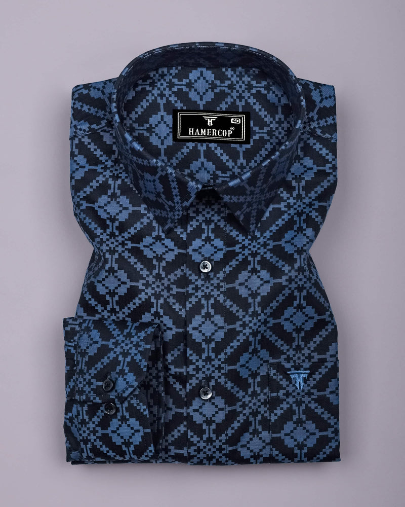 Topeka Gray With Black Jacquard Textured Cotton Shirt