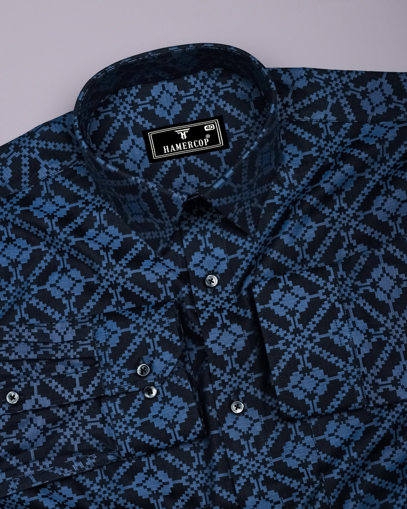 Topeka Gray With Black Jacquard Textured Cotton Shirt