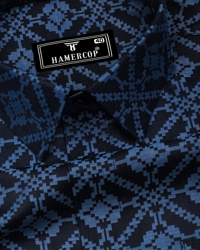 Topeka Gray With Black Jacquard Textured Cotton Shirt