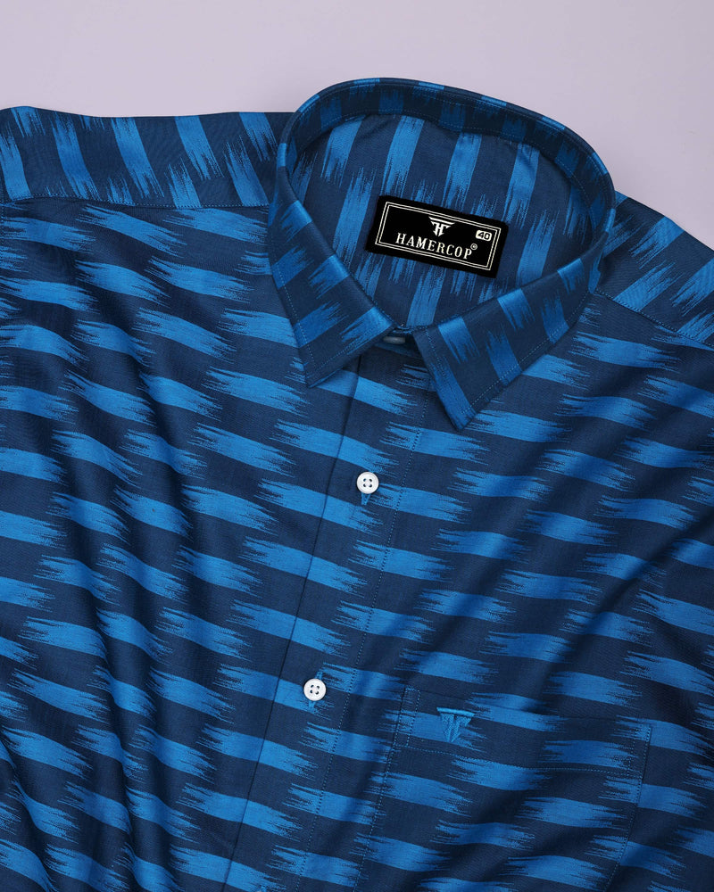 Graham Blue Jacquard Textured Cotton Shirt