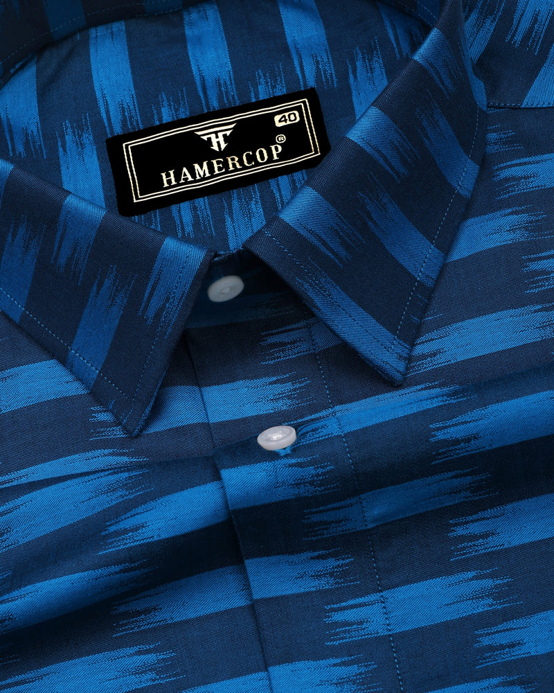 Graham Blue Jacquard Textured Cotton Shirt