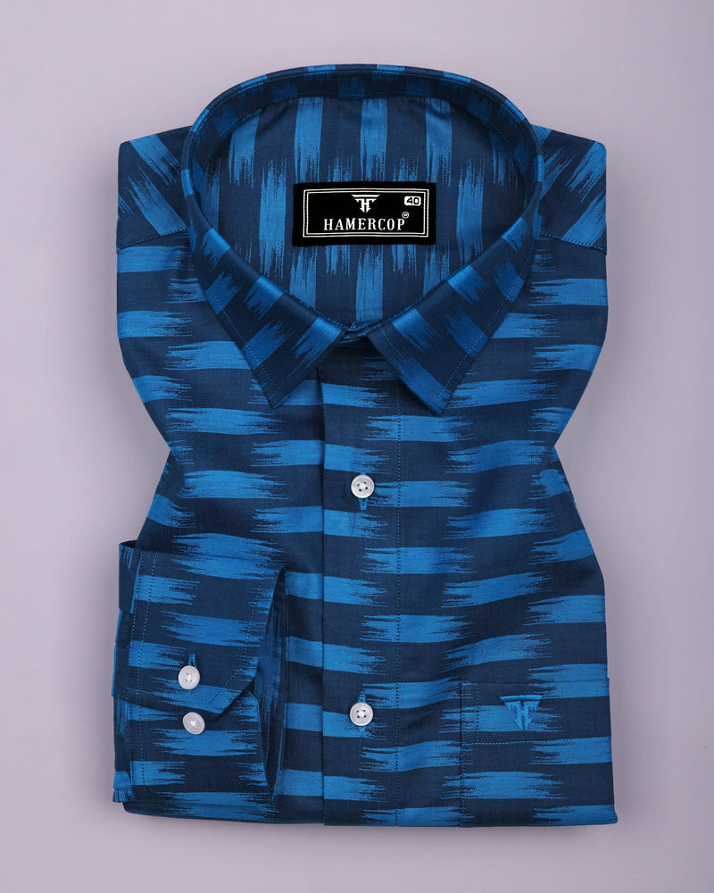 Graham Blue Jacquard Textured Cotton Shirt