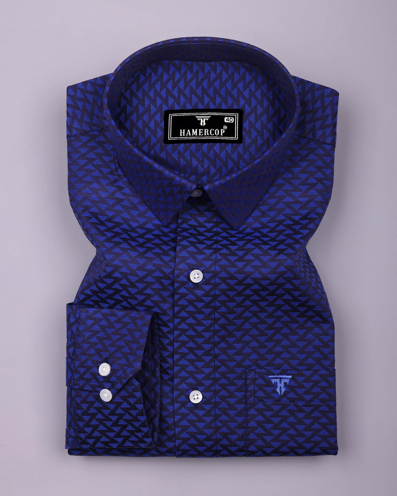 Ink Blue Jacquard Textured Cotton Shirt