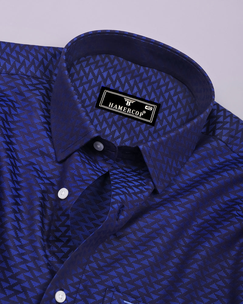 Ink Blue Jacquard Textured Cotton Shirt