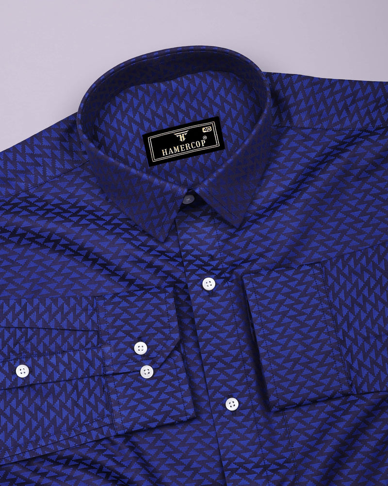 Ink Blue Jacquard Textured Cotton Shirt