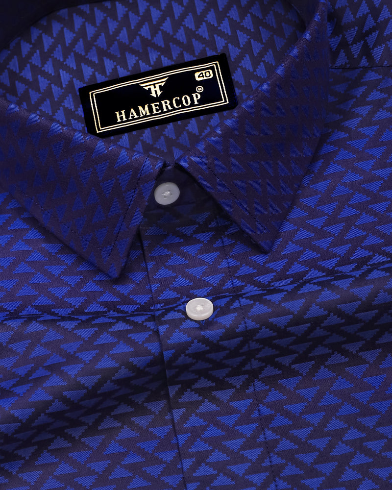 Ink Blue Jacquard Textured Cotton Shirt