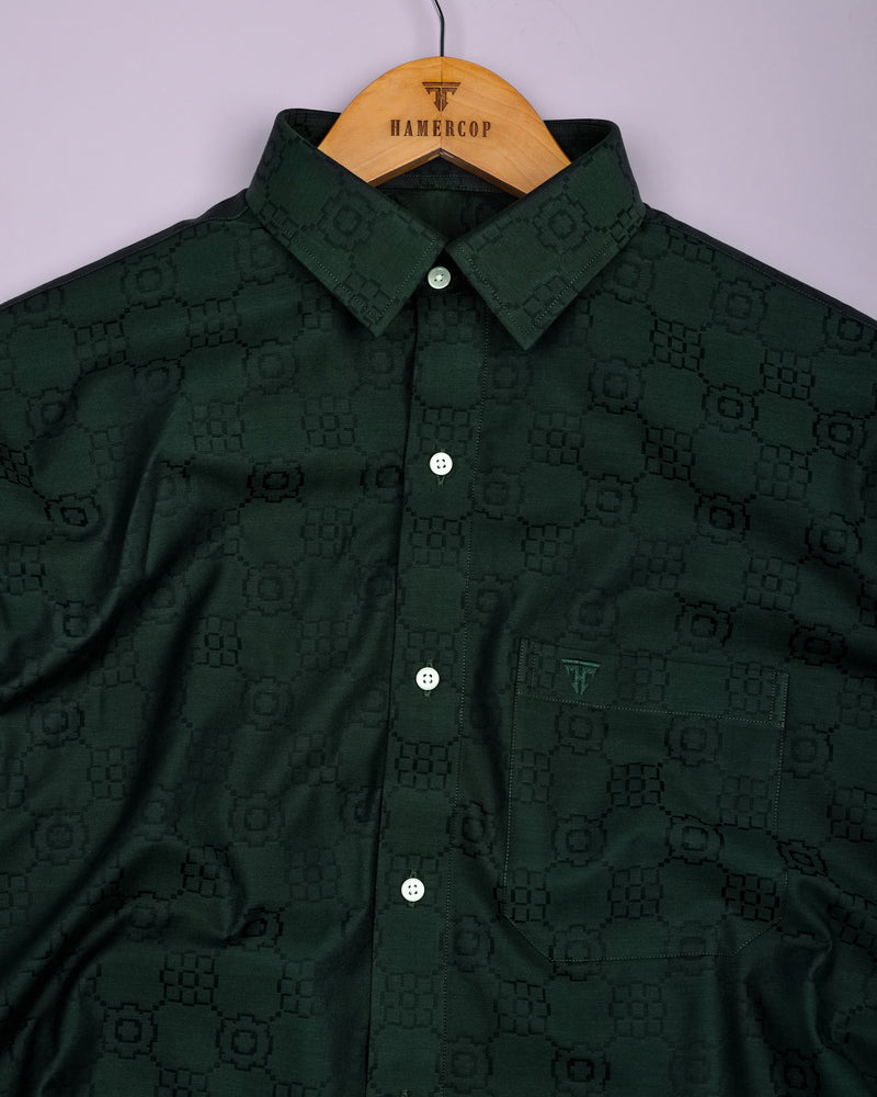 Lewis Green Jacquard Textured Cotton Shirt