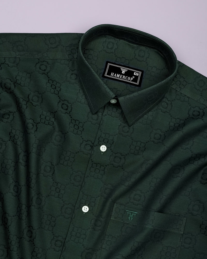 Lewis Green Jacquard Textured Cotton Shirt