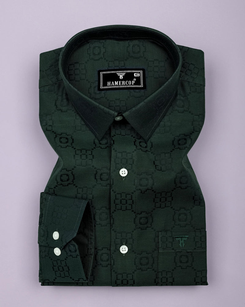 Lewis Green Jacquard Textured Cotton Shirt