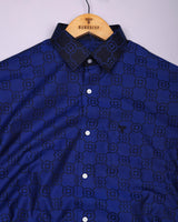 Lewis Blue Jacquard Textured Designer Cotton Shirt