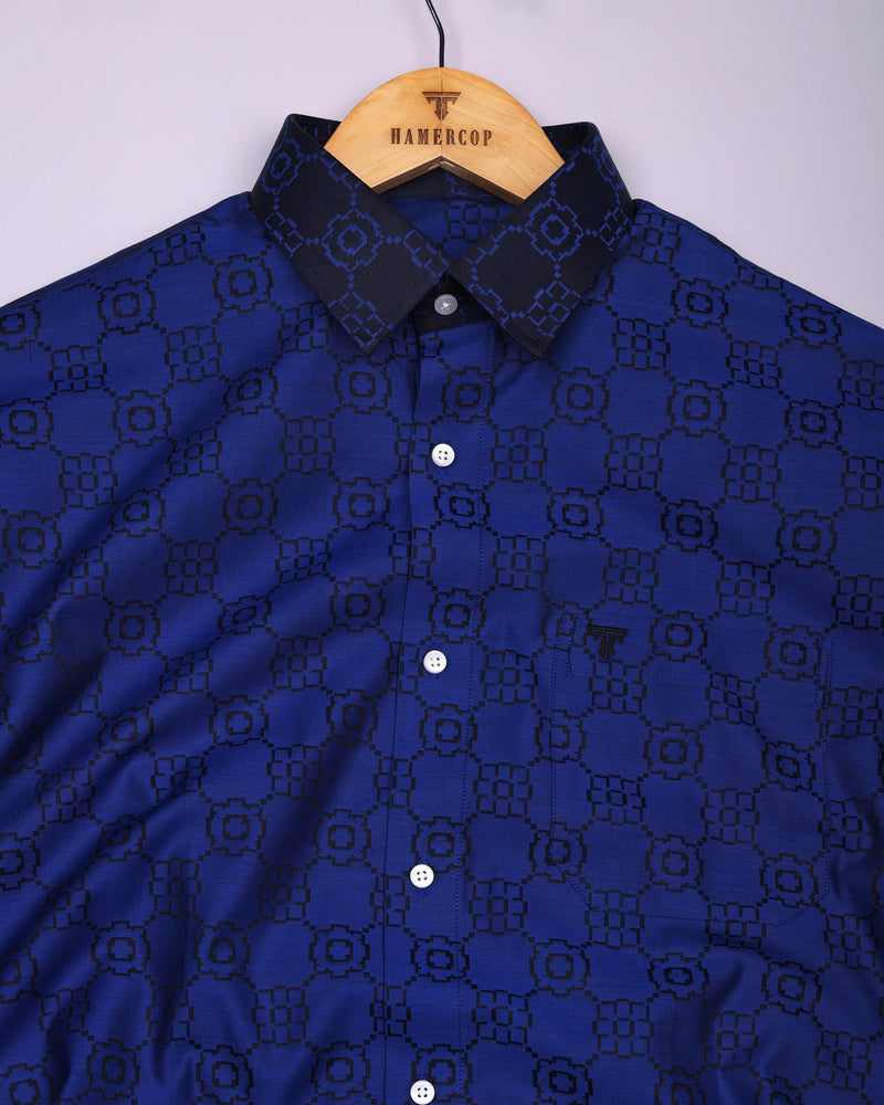 Lewis Blue Jacquard Textured Designer Cotton Shirt