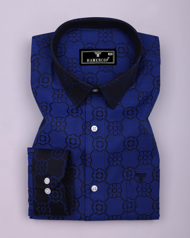 Lewis Blue Jacquard Textured Designer Cotton Shirt