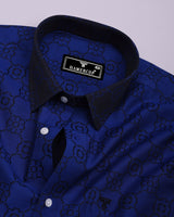 Lewis Blue Jacquard Textured Designer Cotton Shirt