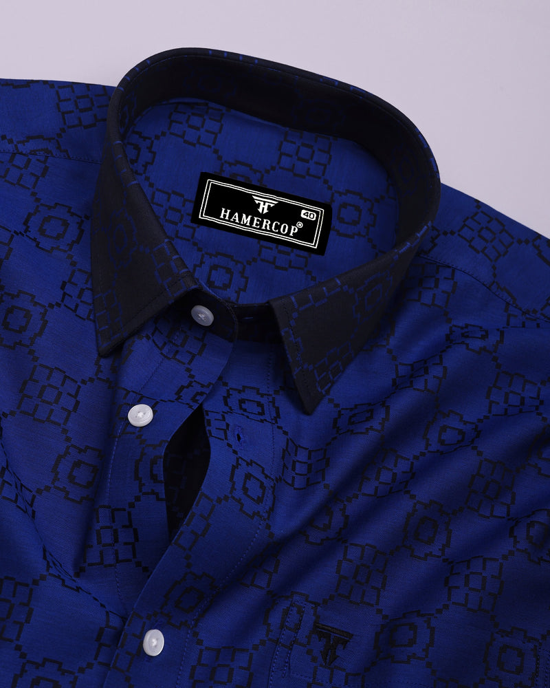 Lewis Blue Jacquard Textured Designer Cotton Shirt