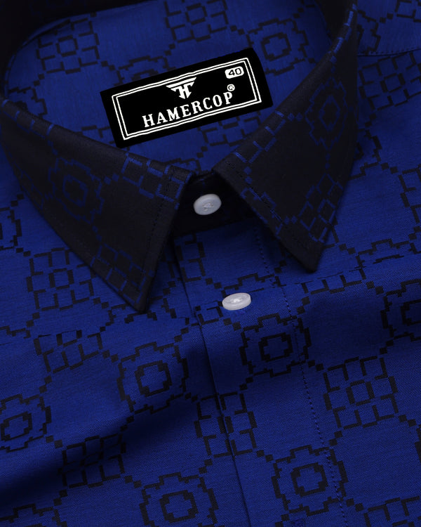 Lewis Blue Jacquard Textured Designer Cotton Shirt