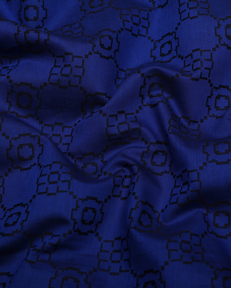 Lewis Blue Jacquard Textured Designer Cotton Shirt