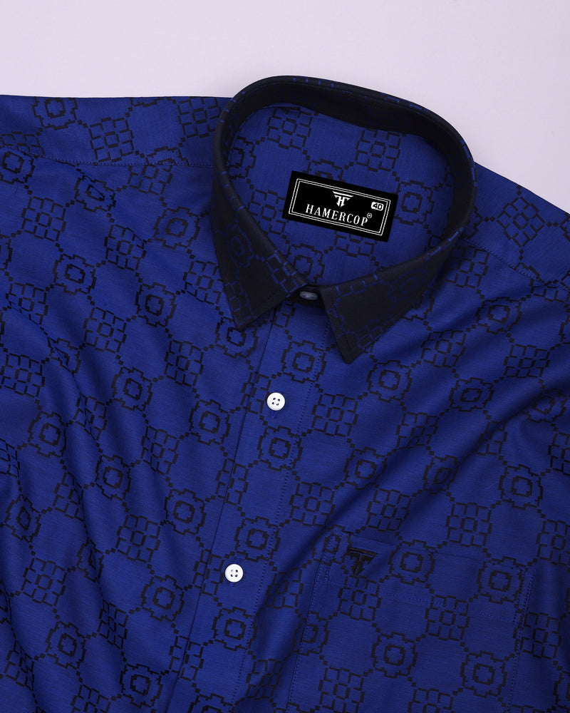 Lewis Blue Jacquard Textured Designer Cotton Shirt