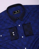 Lewis Blue Jacquard Textured Designer Cotton Shirt