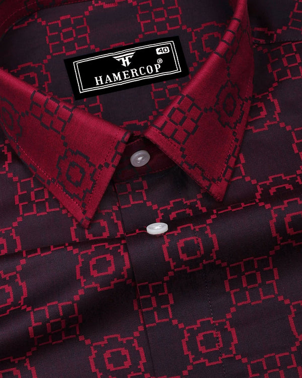 Lewis Maroon Jacquard Textured Designer Cotton Shirt