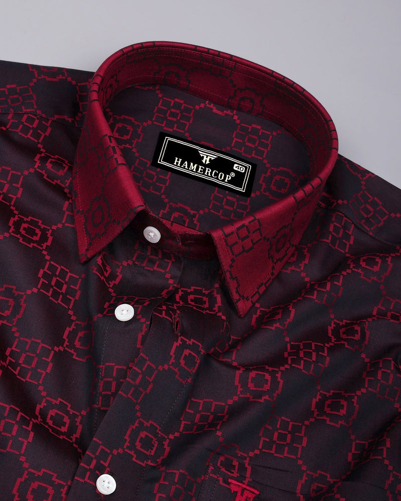 Lewis Maroon Jacquard Textured Designer Cotton Shirt