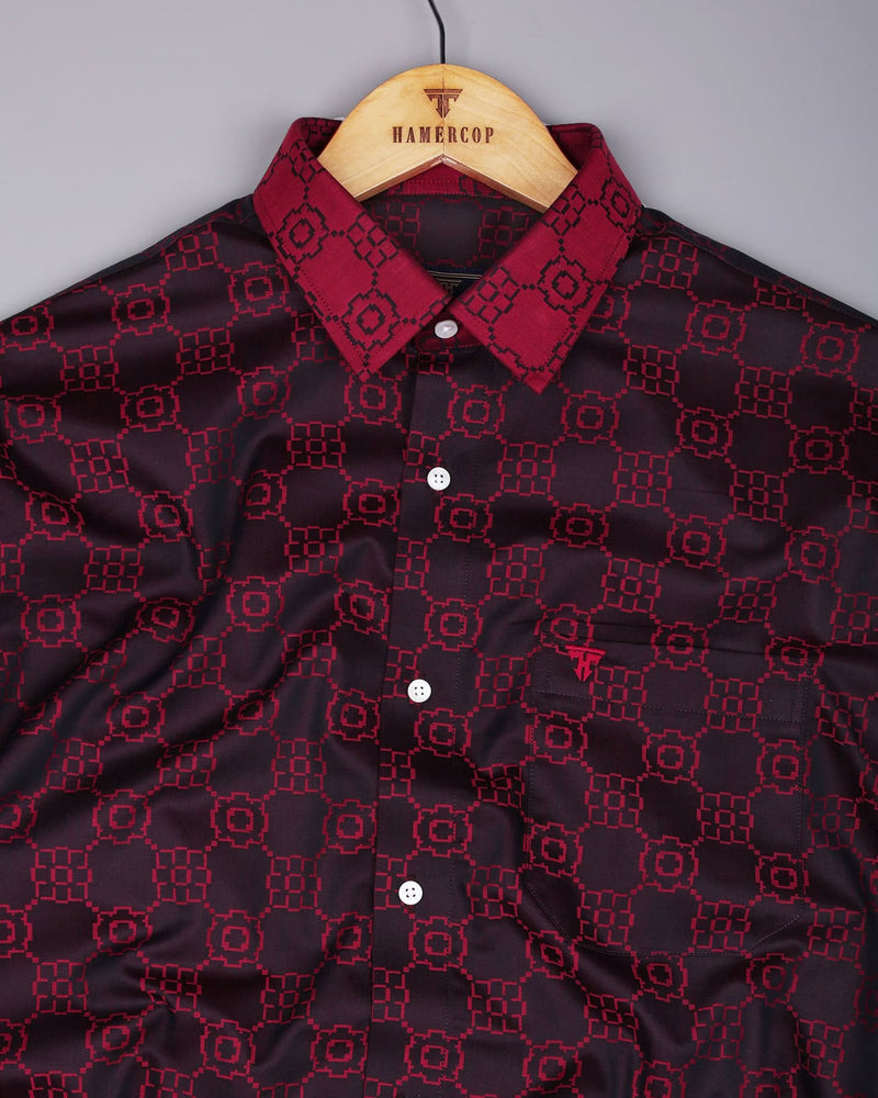 Lewis Maroon Jacquard Textured Designer Cotton Shirt