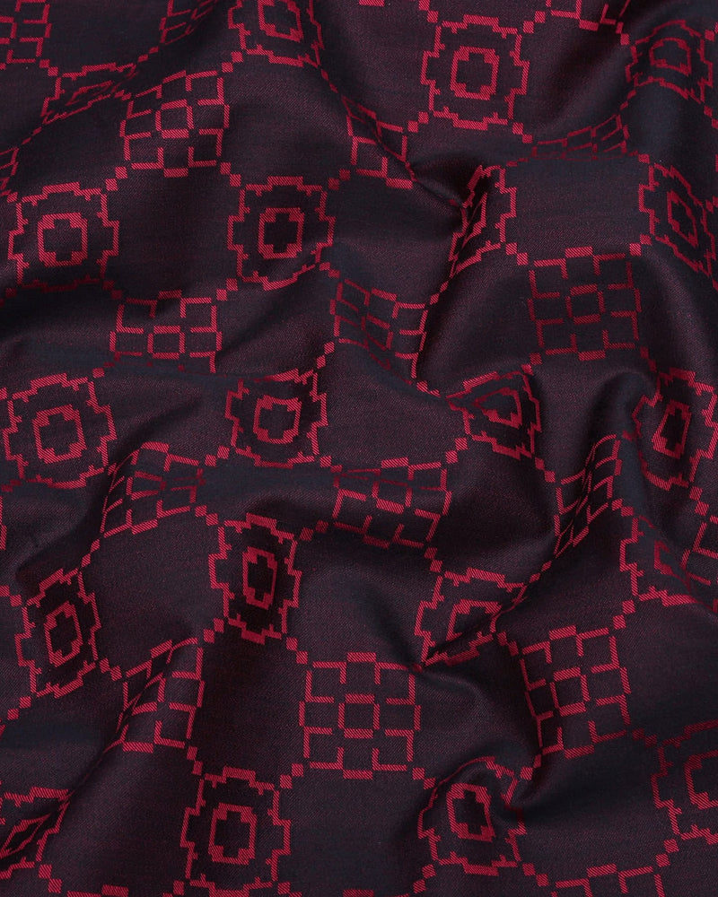 Lewis Maroon Jacquard Textured Designer Cotton Shirt