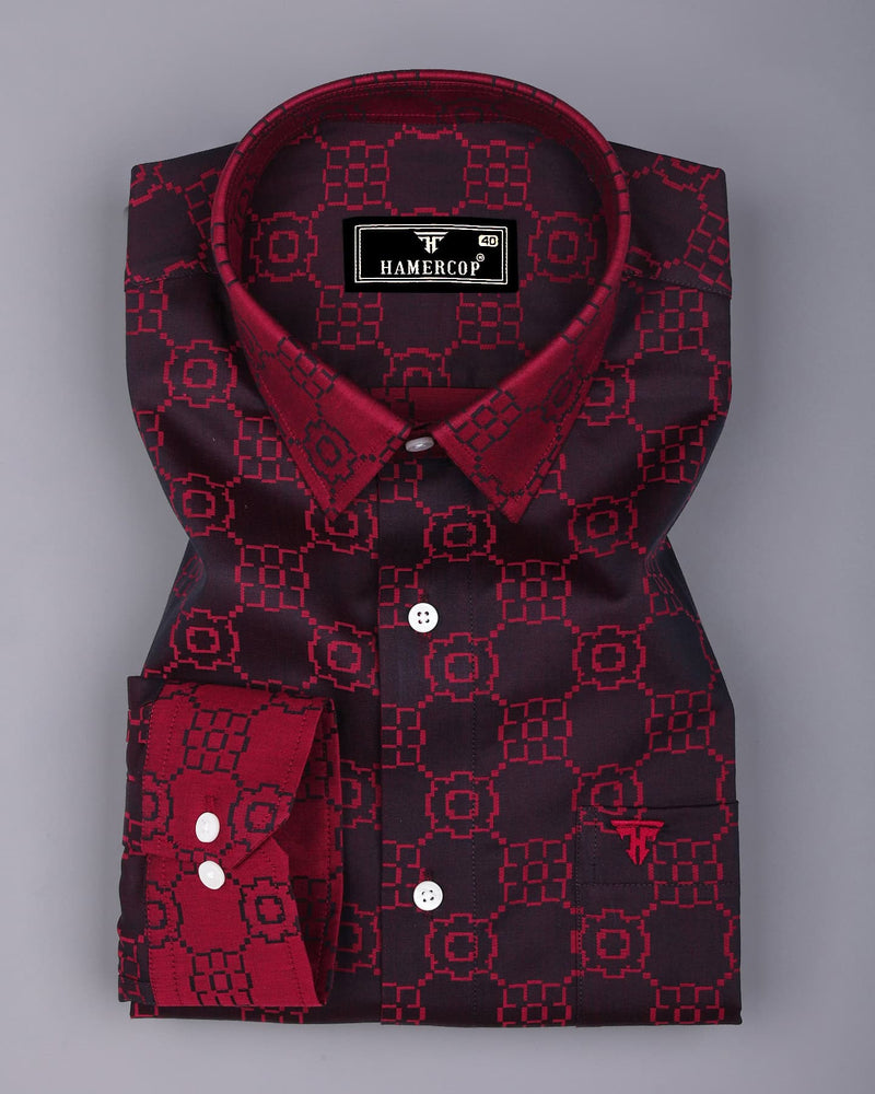 Lewis Maroon Jacquard Textured Designer Cotton Shirt