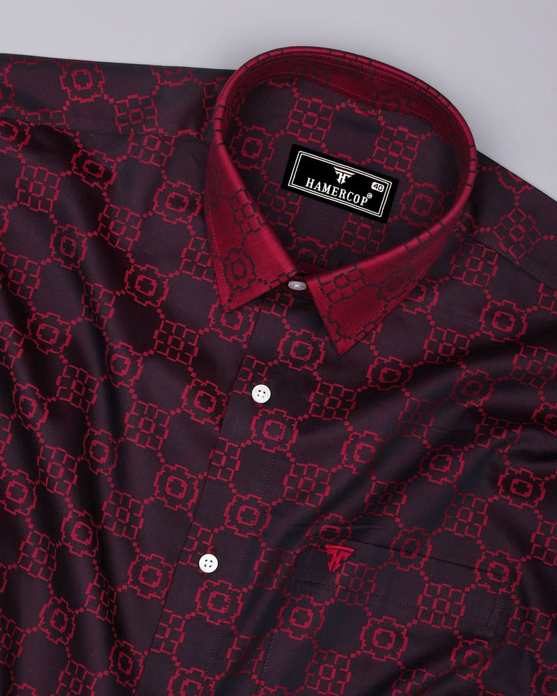 Lewis Maroon Jacquard Textured Designer Cotton Shirt