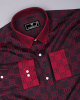 Lewis Maroon Jacquard Textured Designer Cotton Shirt