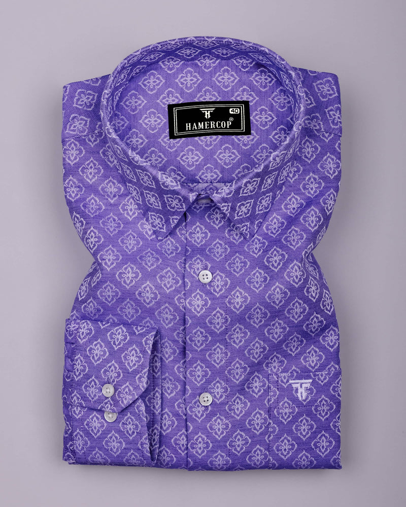 Orchid Purple With White Jacquard Textured Cotton Shirt