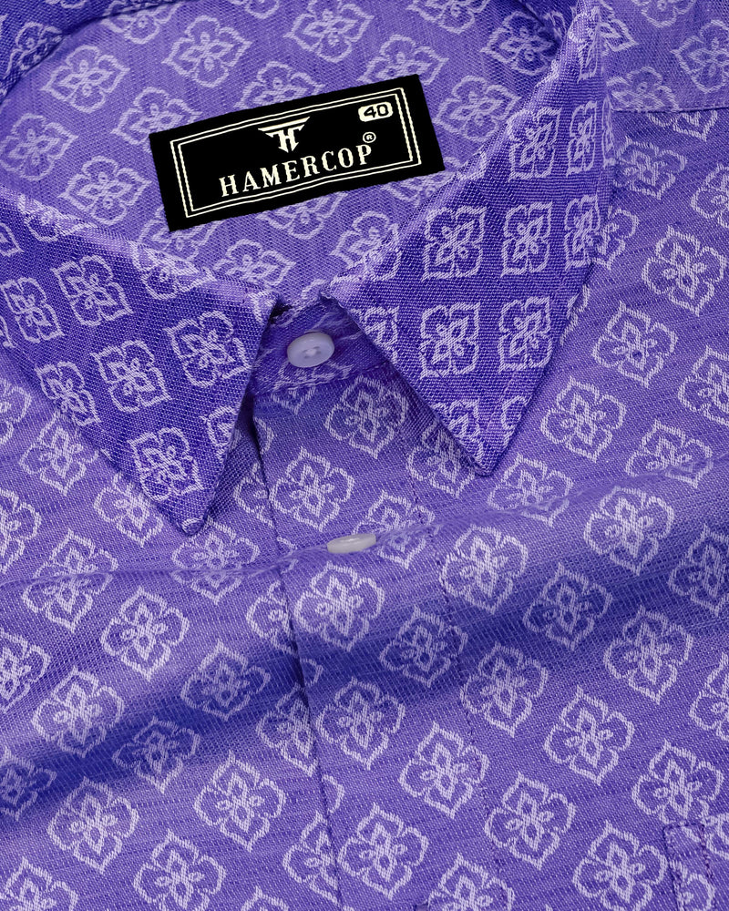 Orchid Purple With White Jacquard Textured Cotton Shirt