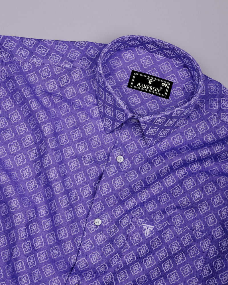 Orchid Purple With White Jacquard Textured Cotton Shirt