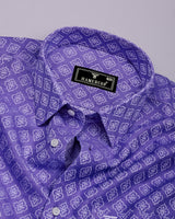 Orchid Purple With White Jacquard Textured Cotton Shirt