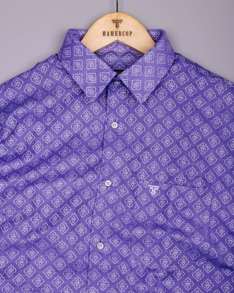 Orchid Purple With White Jacquard Textured Cotton Shirt