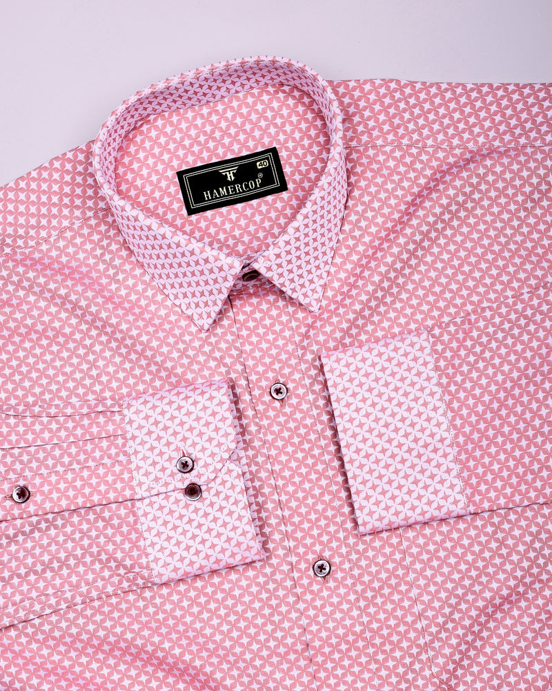 Peach Blush With White Jacquard Textured Designer Shirt