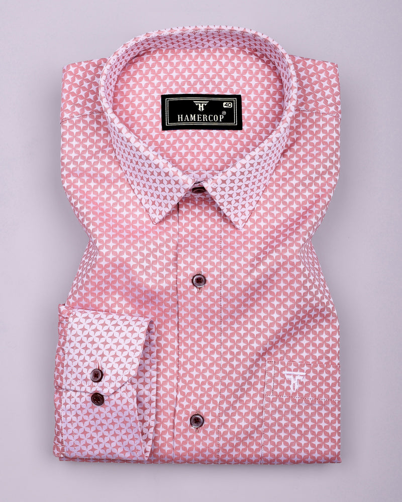 Peach Blush With White Jacquard Textured Designer Shirt