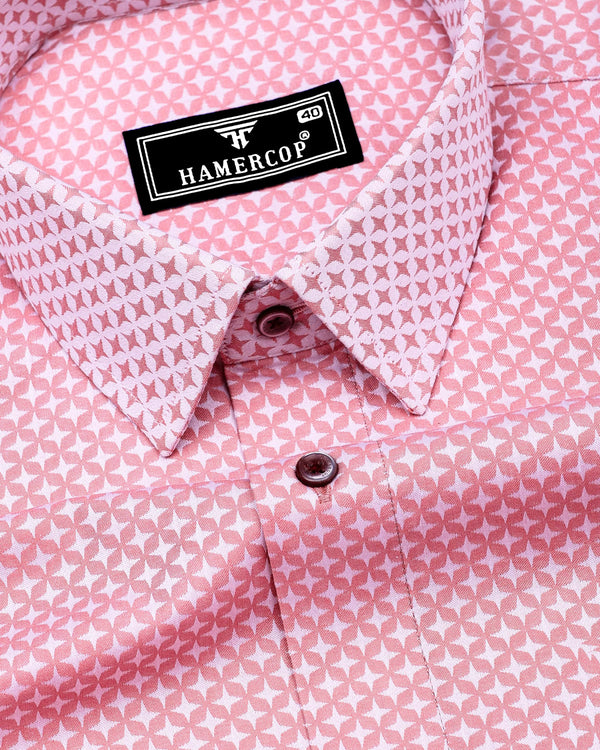 Peach Blush With White Jacquard Textured Designer Shirt