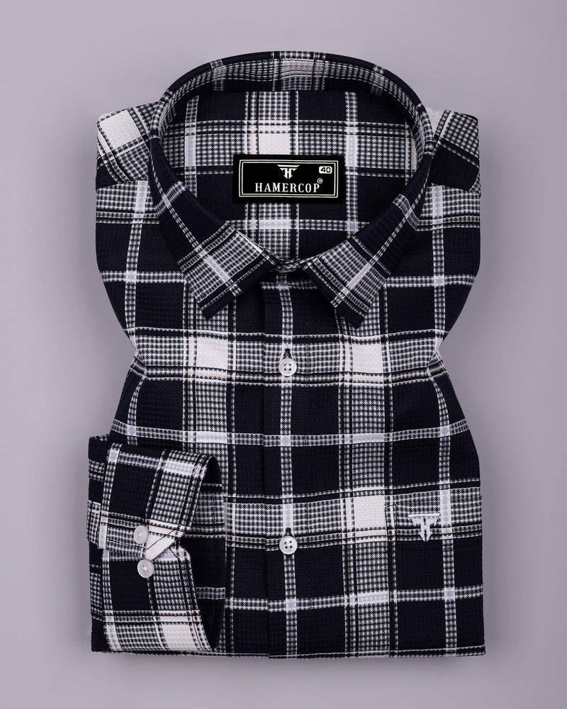 Domira NavyBlue With White Waffle Dobby Check Shirt