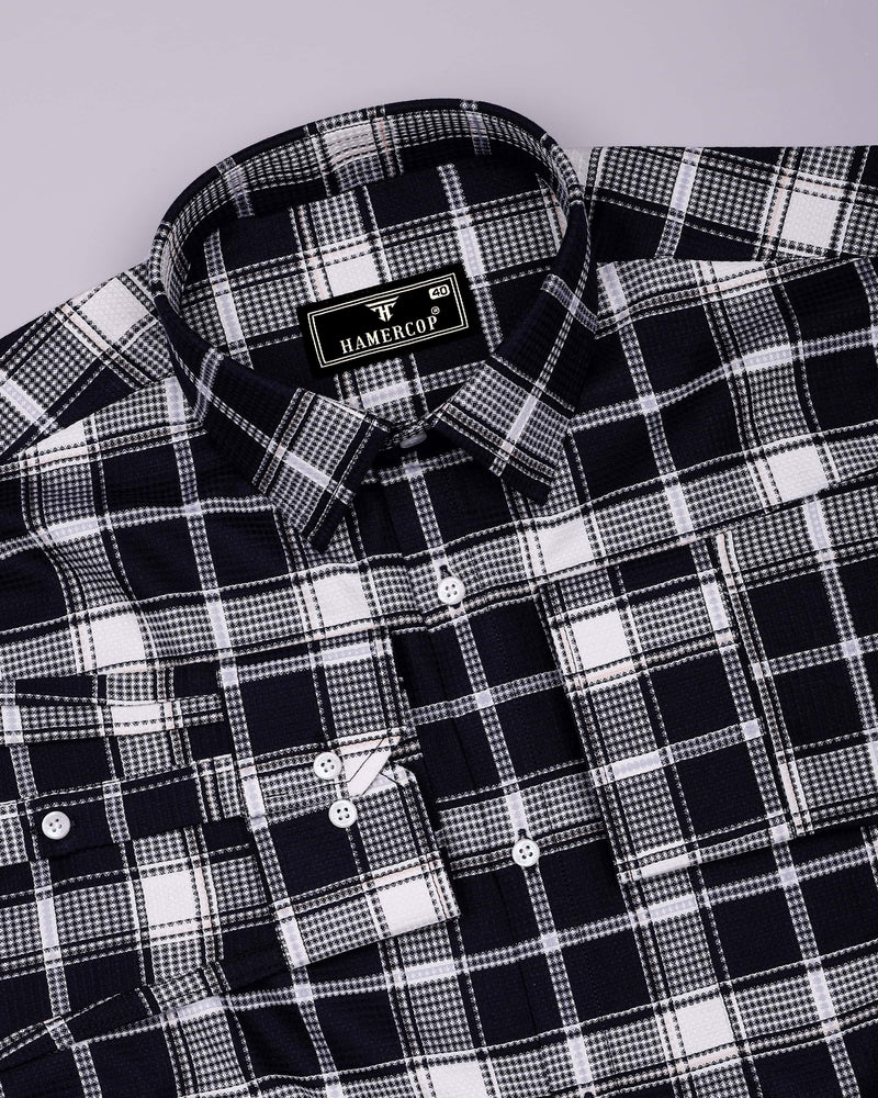Domira NavyBlue With White Waffle Dobby Check Shirt
