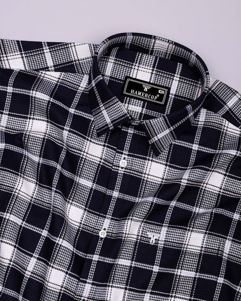 Domira NavyBlue With White Waffle Dobby Check Shirt